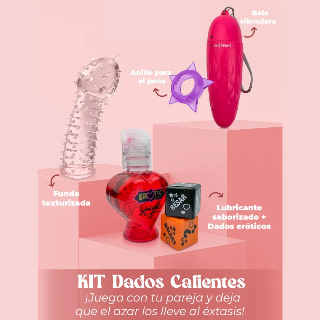 Kit Dados Calientes Funda Anillo Bala Y Lubricante Sexo Oral